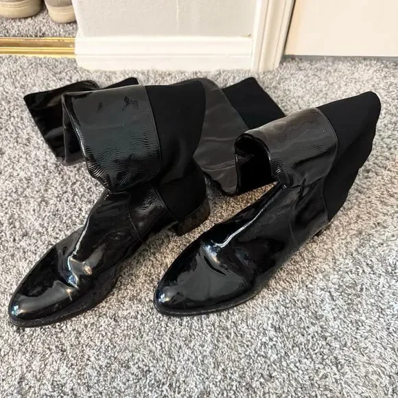 Stuart Weitzman Black Patent Leather 5050 Over the Knee Boots - Picture 4 of 10